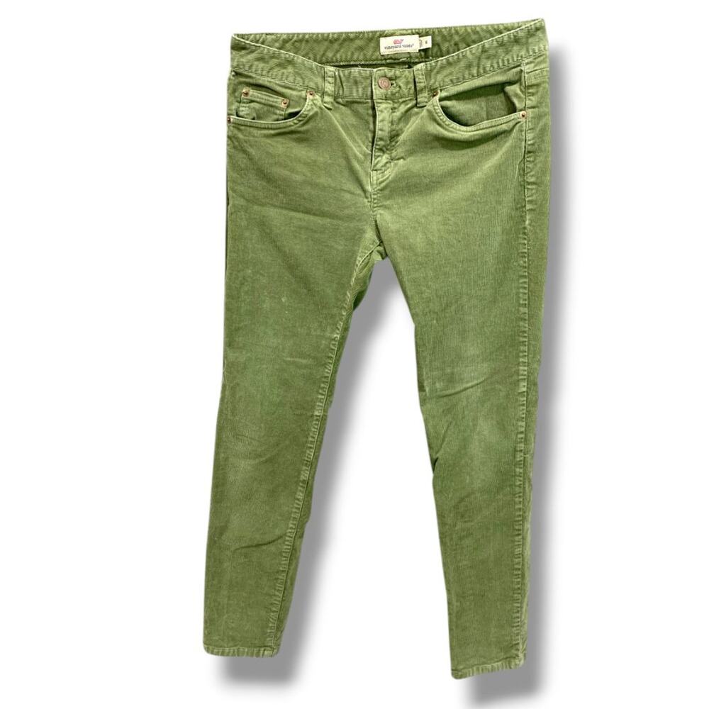 Size 6 Vineyard Vines Womens Olive Green Corduroy Pants 28" Inseam Tapered